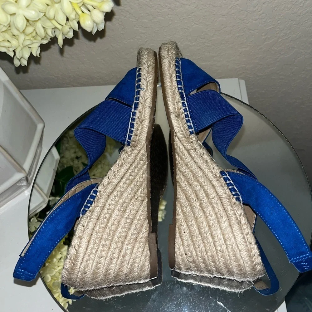 Adrienne Vittadini Crete Espadrille Sling Back Wedge Sandals Blue Women's